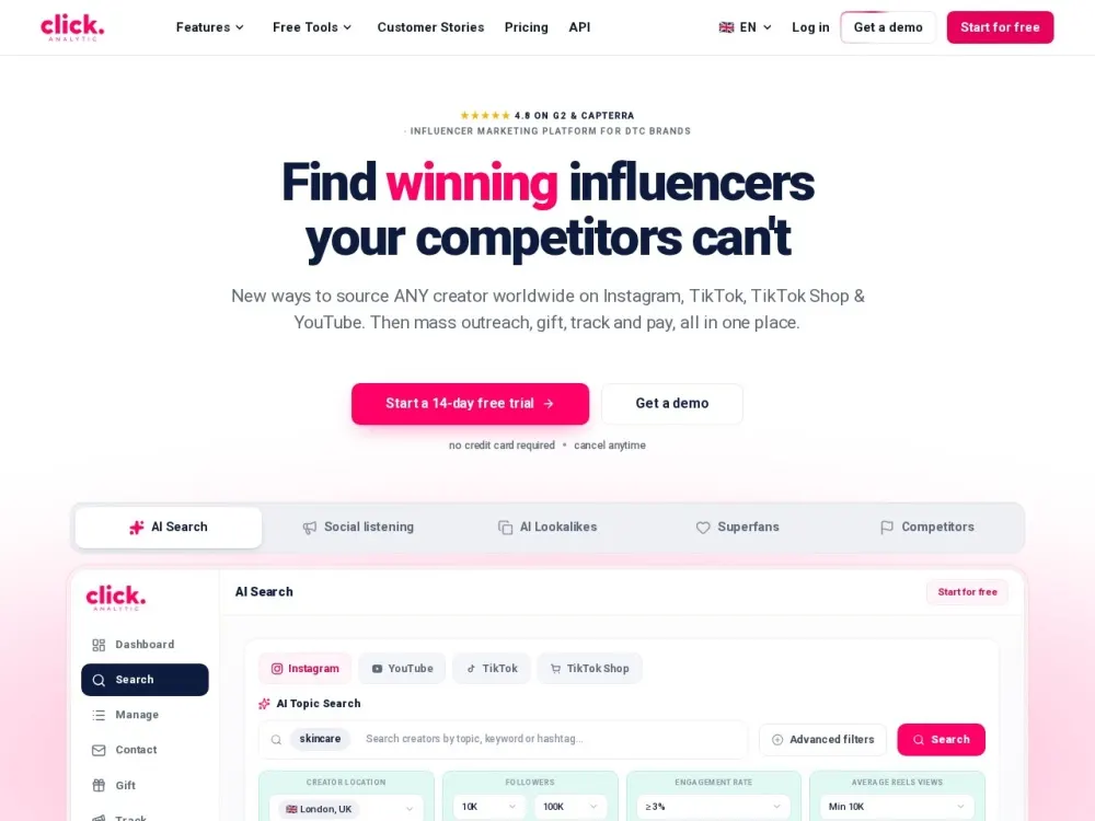 Click Analytic homepage