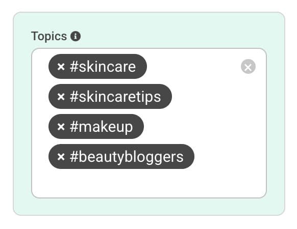 AI-detected topics across each account.