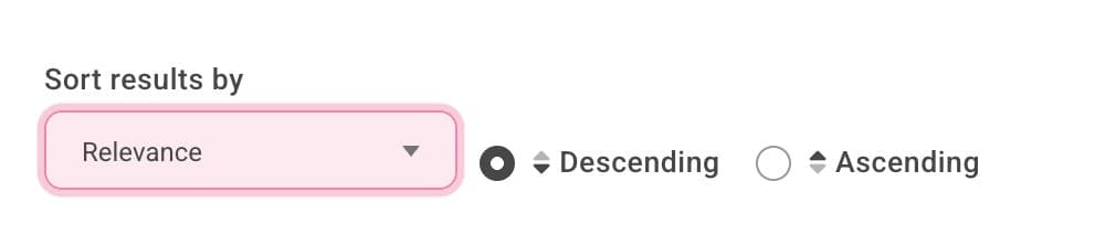 Results auto-sort by Relevance, switch anytime.