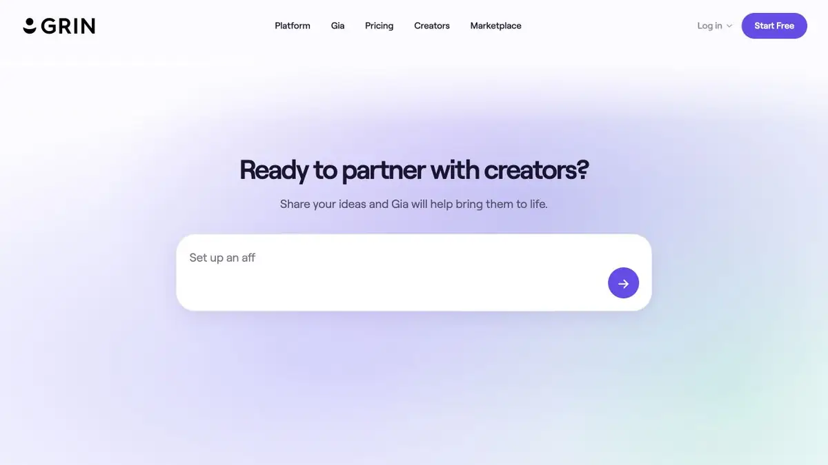 GRIN public website introducing its creator management platform