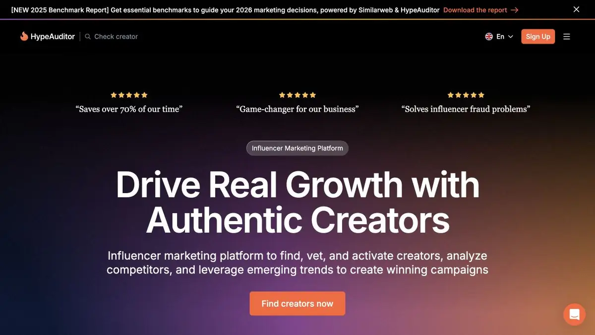 HypeAuditor public website showing creator discovery and campaign features