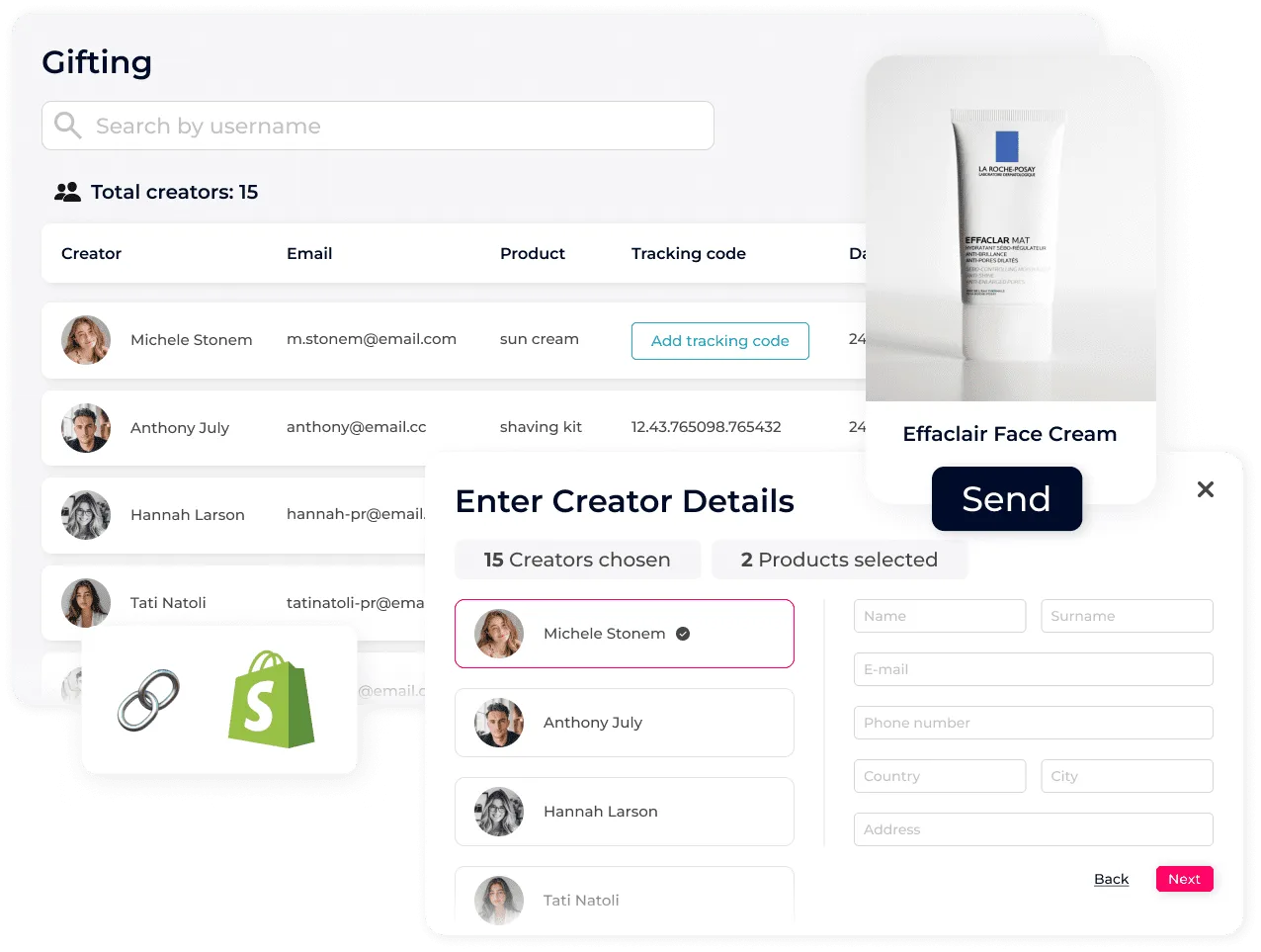 Influencer Gifting & Product Seeding from Shopify in Click Analytic