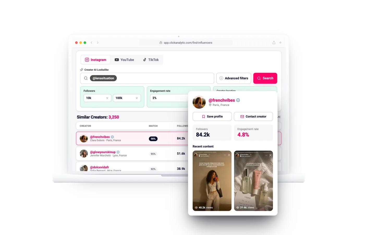 Influencer Discovery Platform: Find, Vet, and Track Creators in One Workspace in Click Analytic