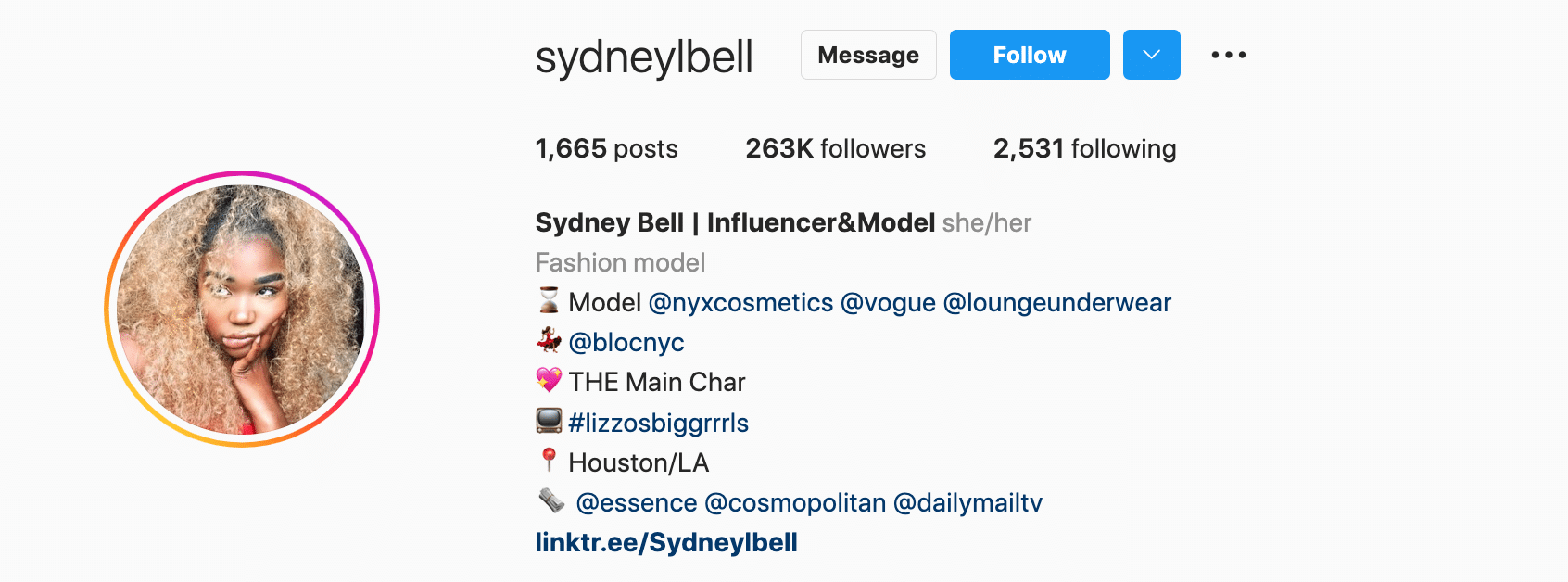 Sydney Bell Instagram profile.