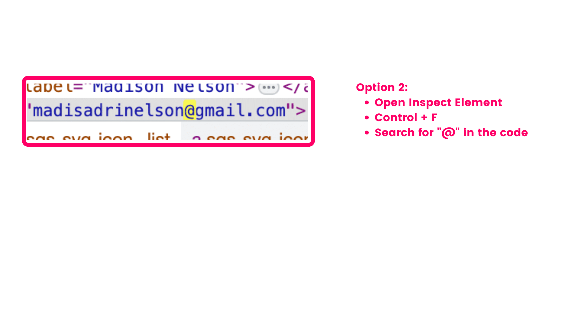 A screen shot of a web page with an email selected within Inspect Element