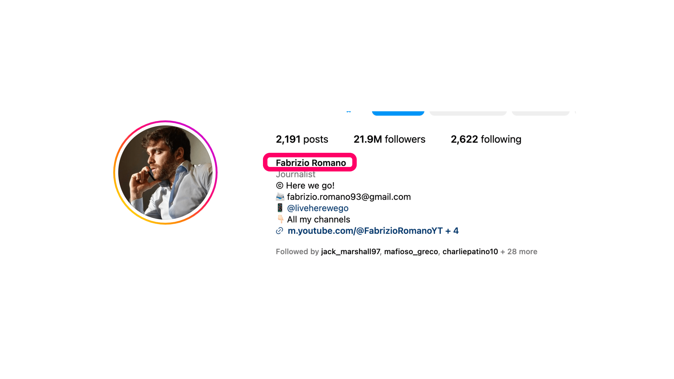 Une photo du profil instagram de Fabrizio Romano's. Une photo du profil instagram de Fabrizio Romano's.