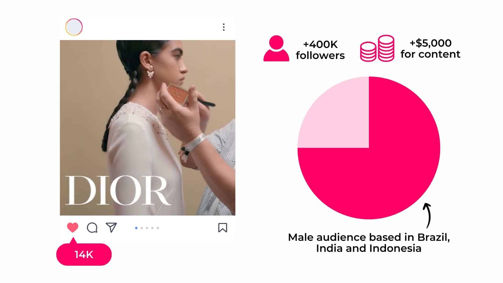 A pie chart with a picture of a woman's face and a Dior Instagram post.
