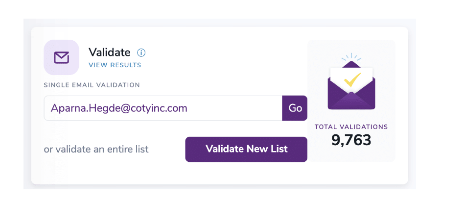 A screenshot of ZeroBounce validation email feature.