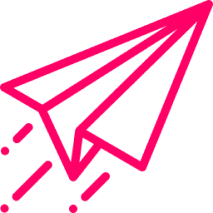 A pink paper airplane icon on a green background.