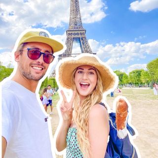 Instagram profile picture of cjexplores under the Eiffel Tower in Paris.