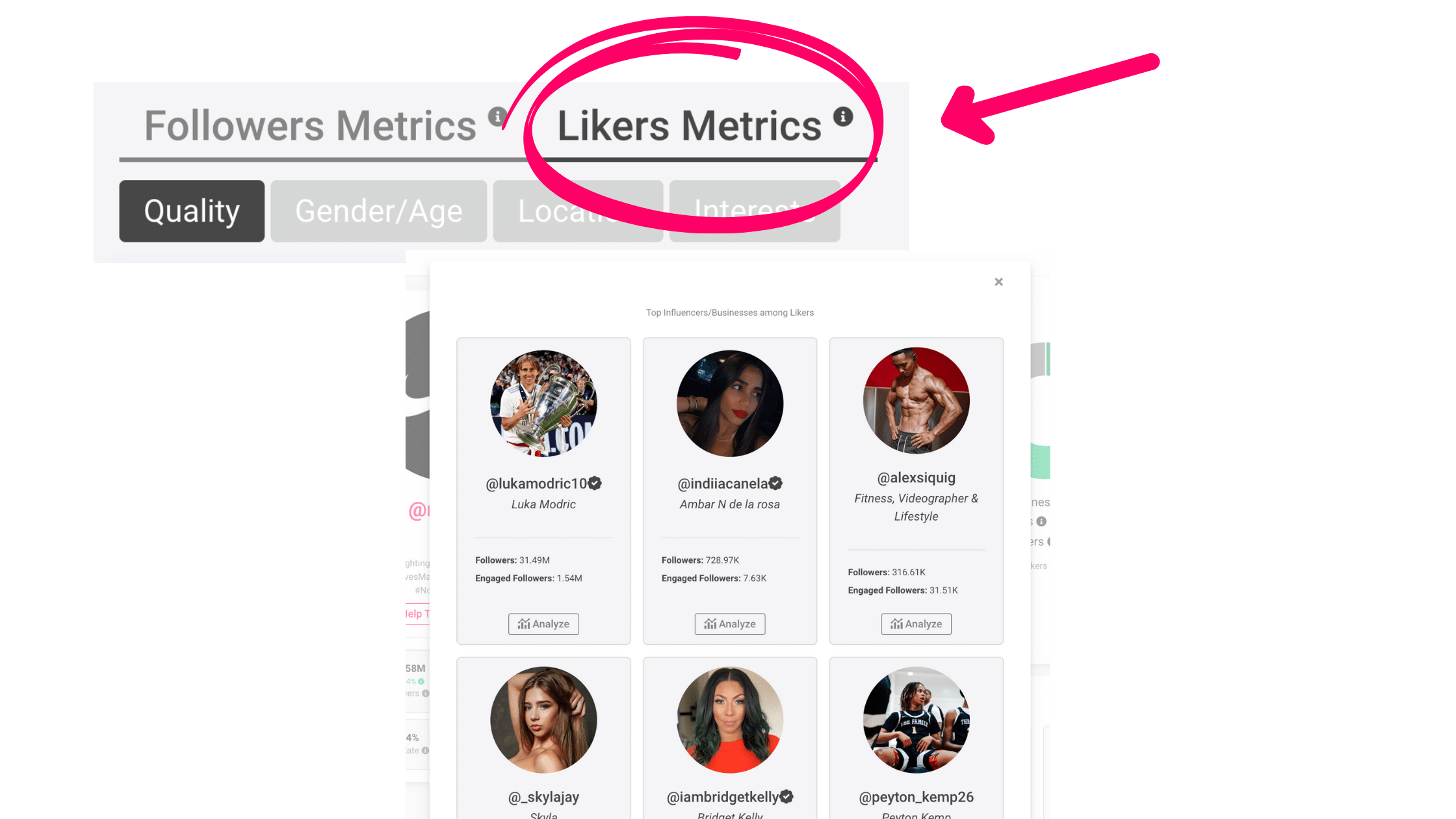 How to find influencers who liked the content of a brand on Instagram, using Click Analytic.