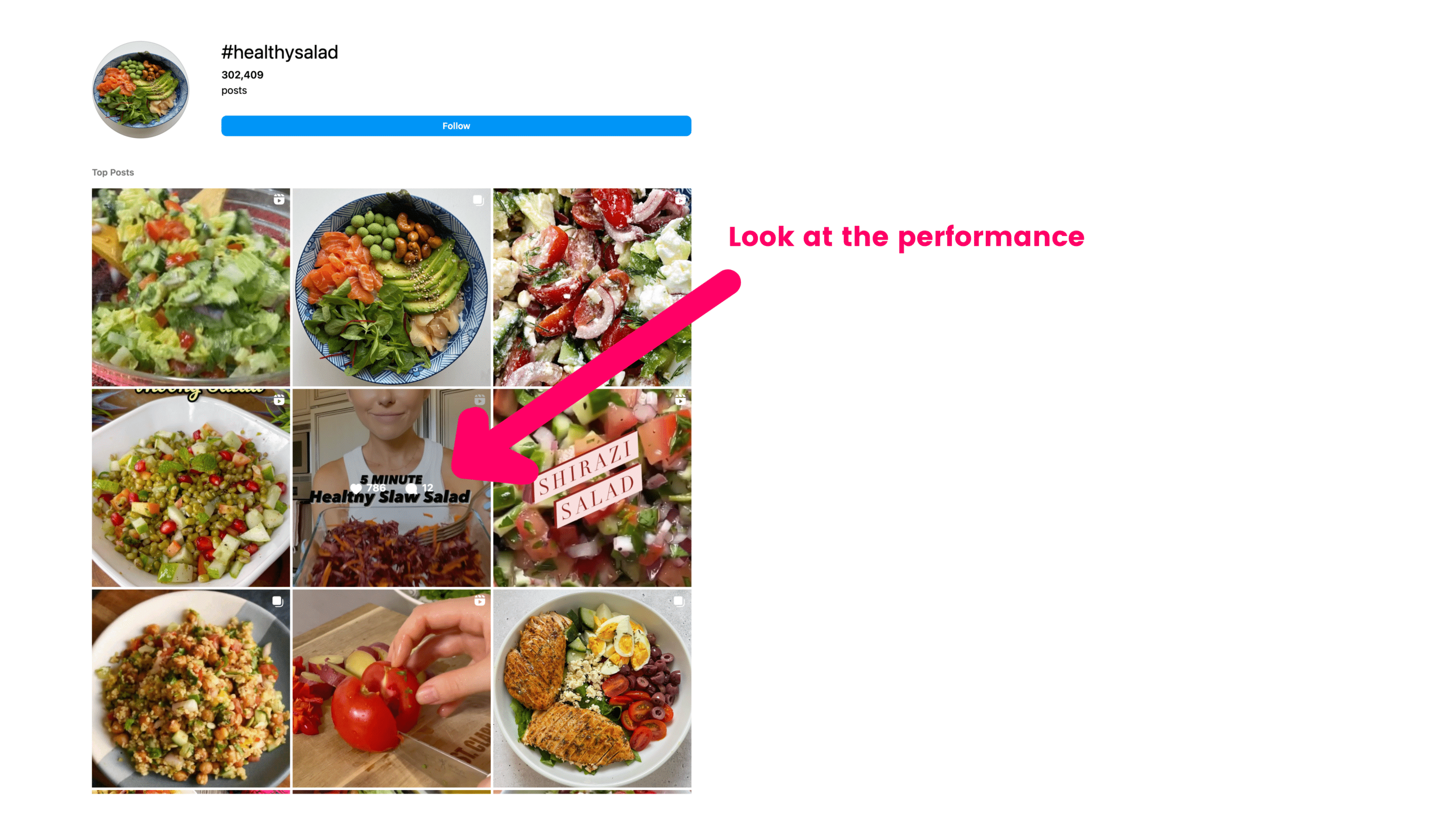 A picture of a salad with a red arrow pointing to it.