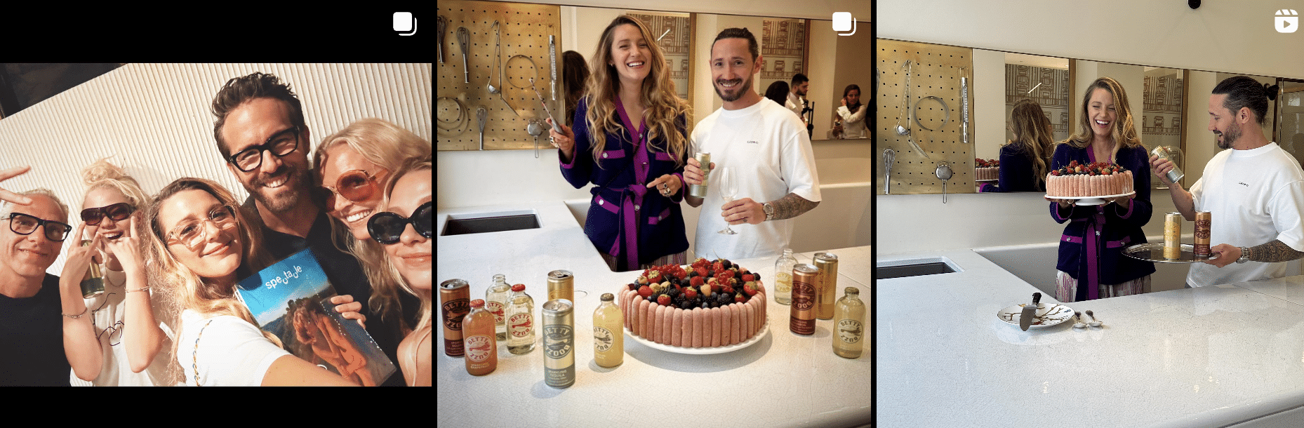 A man is holding a cake and a woman is holding a cake.