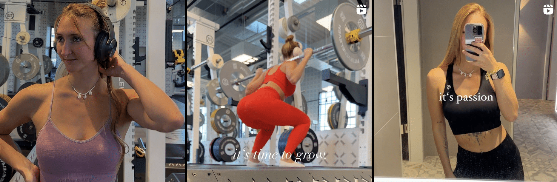 A woman is taking a selfie in a gym.