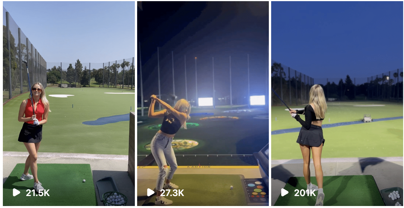 A collage of images of a woman playing golf.