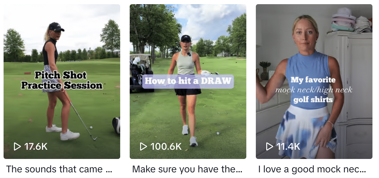 Videos of one of the top golf influencers doing trick shots.