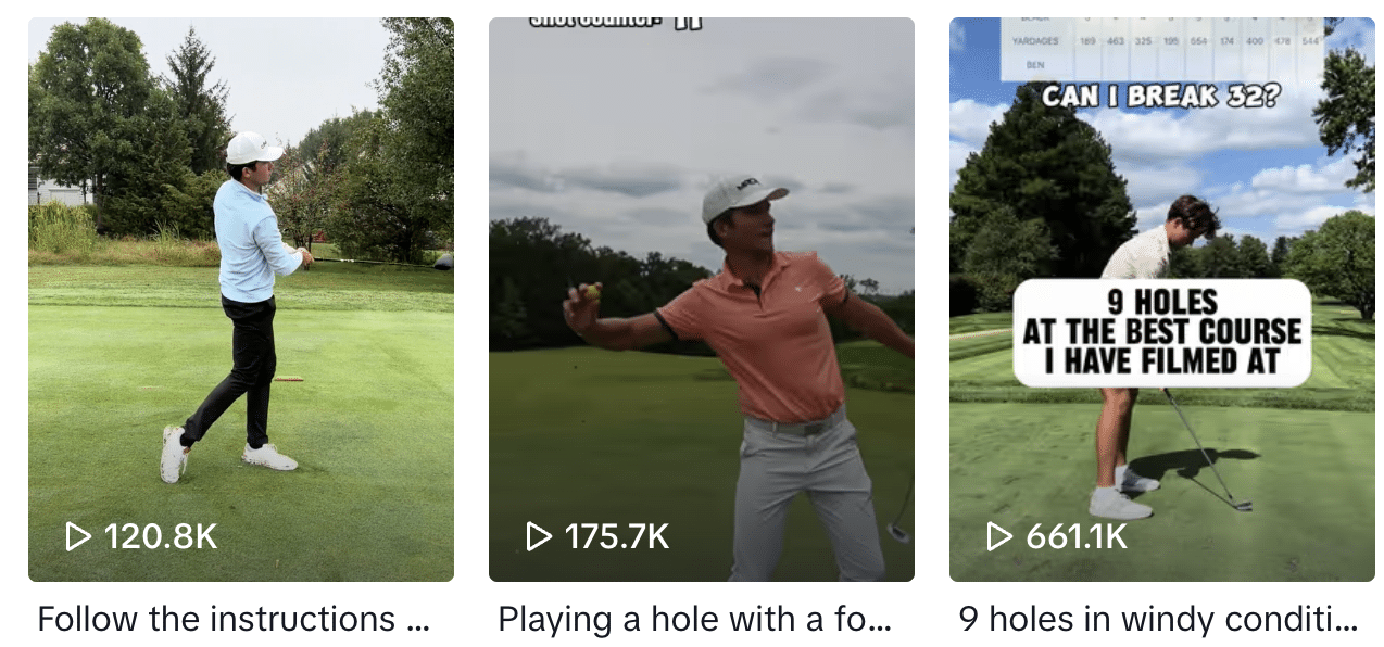 A series of pictures showing different golf swings.