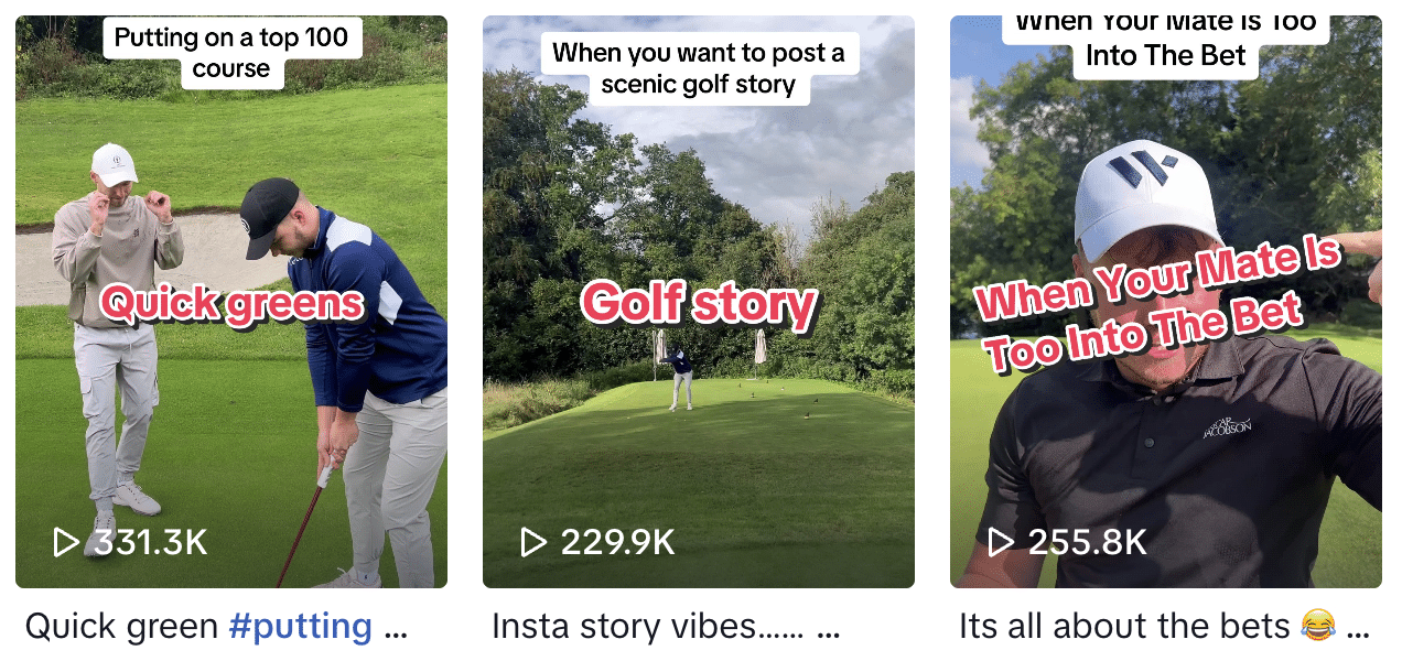 screenshot of tiktok videos of the F0reBr0thers, two golf influencers.