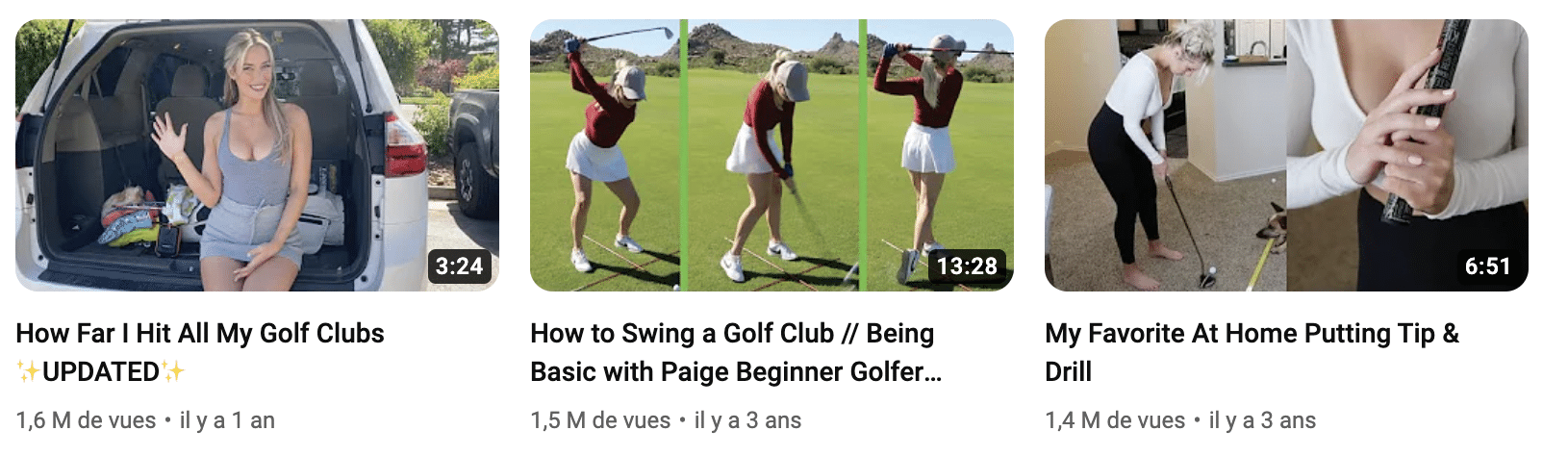 A series of videos showing a woman playing golf.