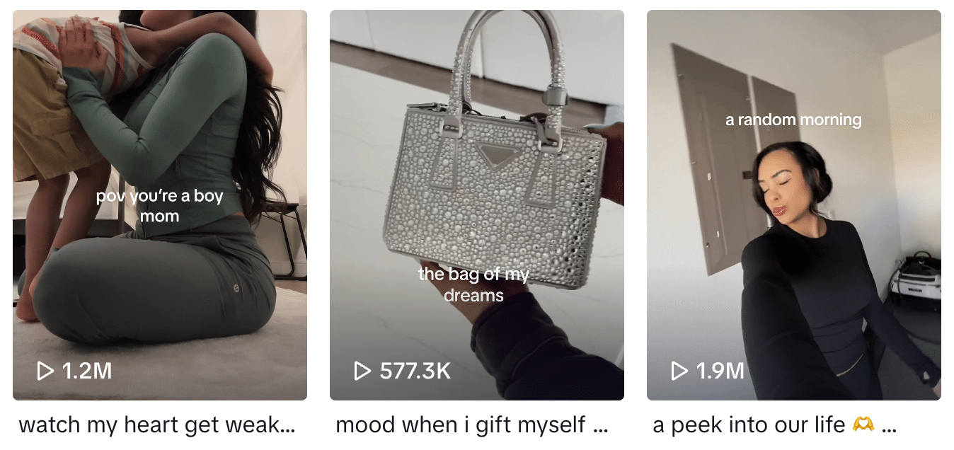 Four pictures of a woman holding a handbag.