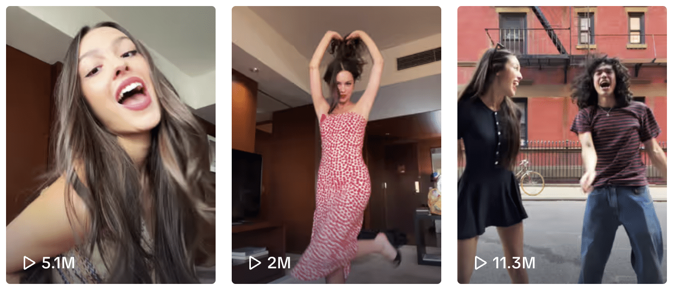 Four pictures of a woman dancing in front of a camera.