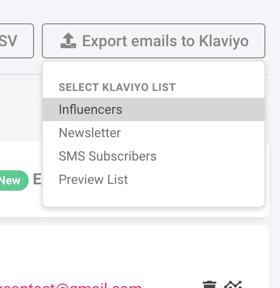 A screenshot of a kalyo email list.