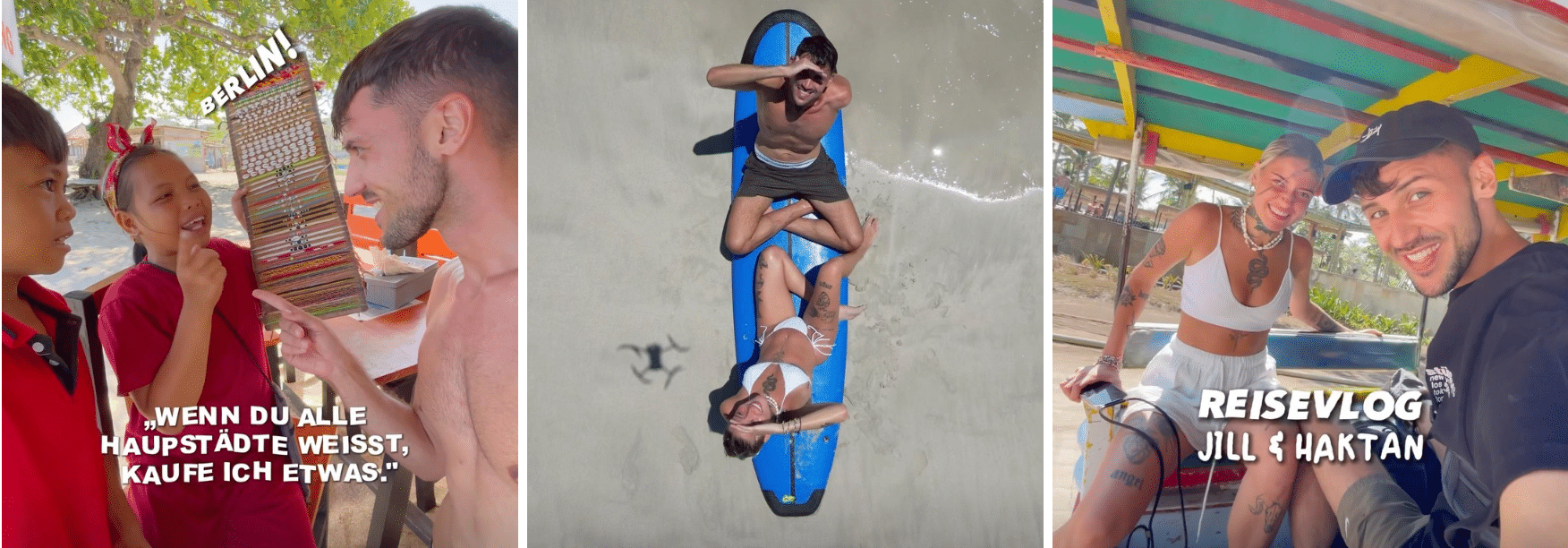 A group of people on a surfboard and a man on a surfboard.