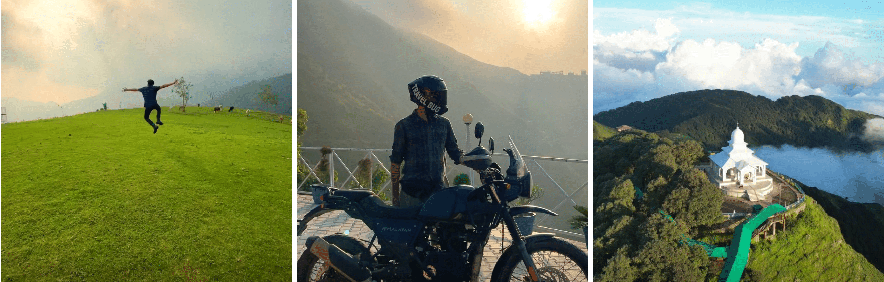 A man riding a motorcycle on the top of a mountain.