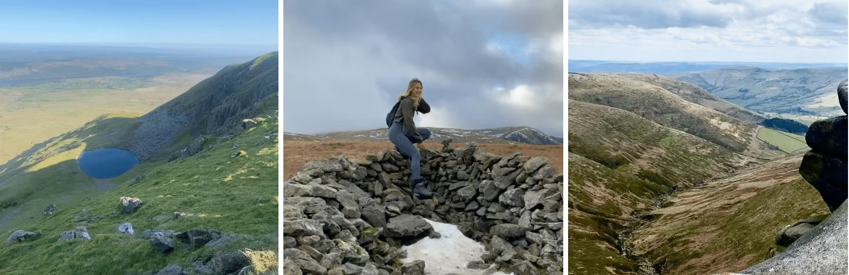 Four breathtaking pictures of a person standing on top of a majestic mountain, perfect for inspiring travel influencers.