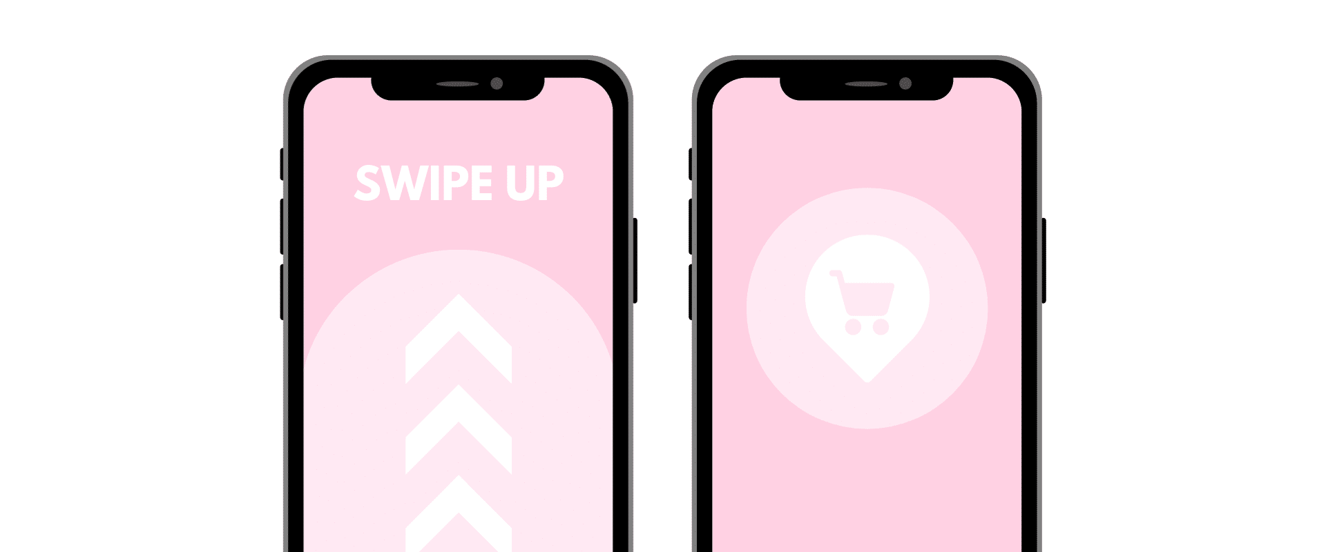 Two smartphones with the word swipe up on them.