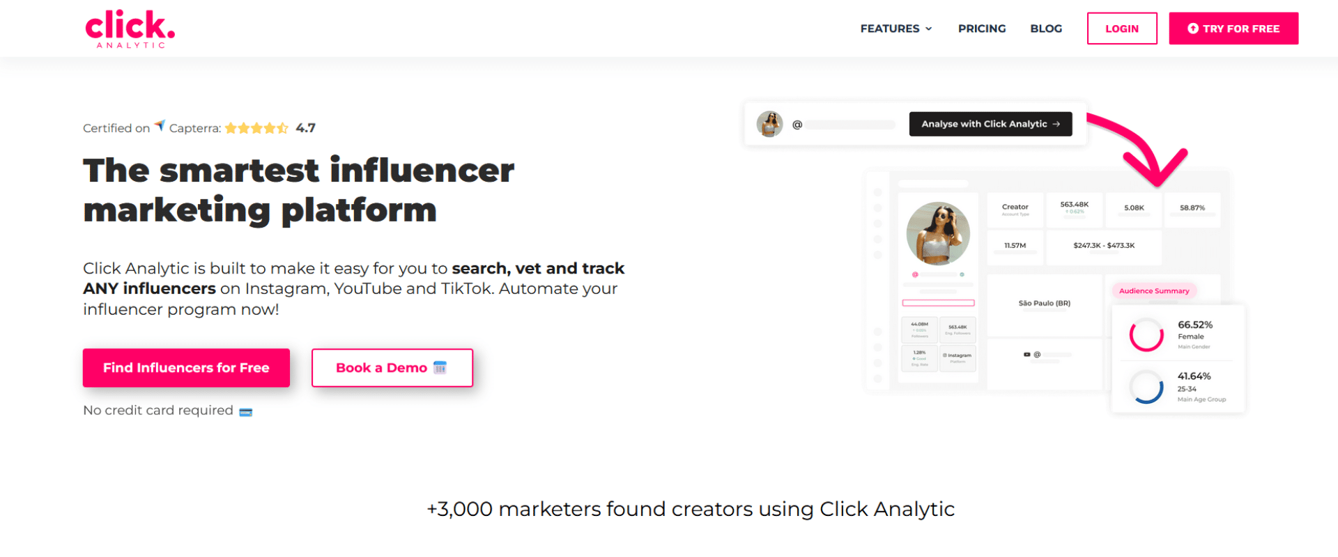 The homepage of the best influencer marketing search engine.
