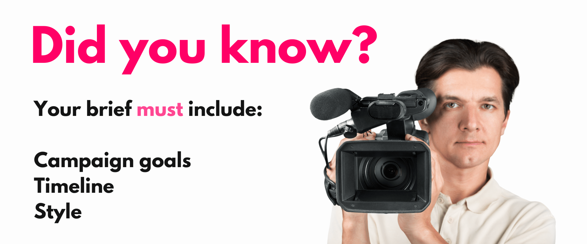 Influencer marketing brief: A man holding a camera with the words did you know?.
