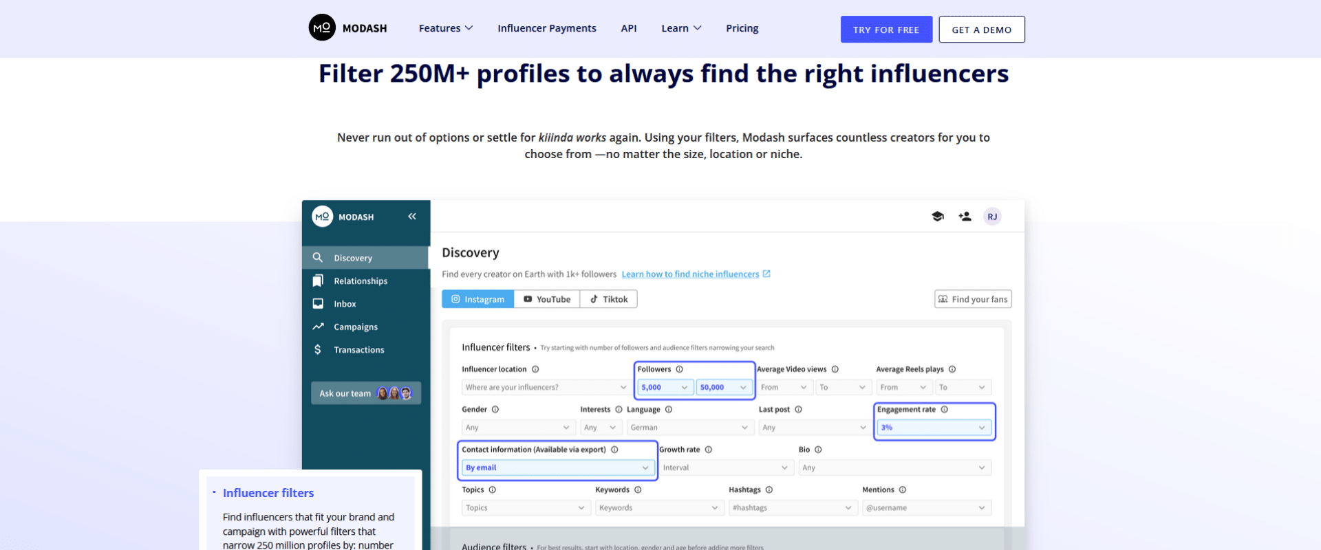 A screen shot of a web page with the words filter mlm profiles for the right leads.