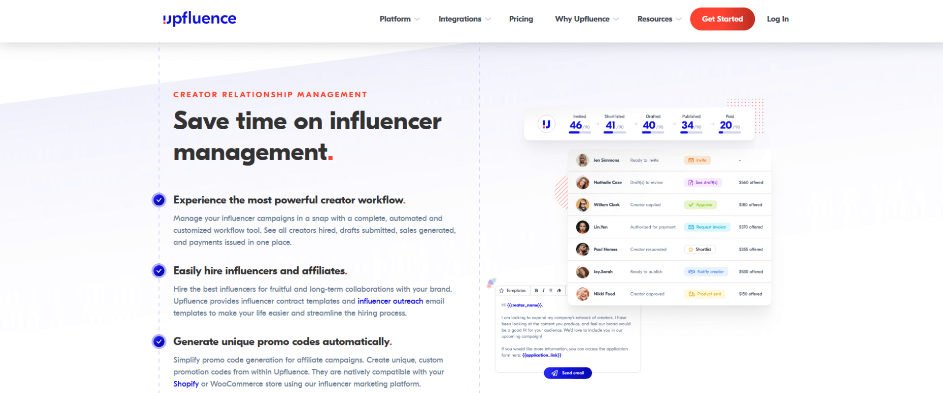 An image of a website with an image of a time on influencer management.