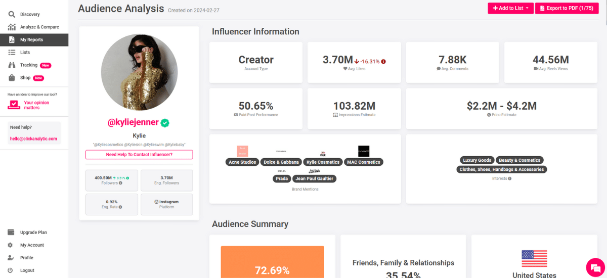 Kylie Jenner - Her Influencer Stats