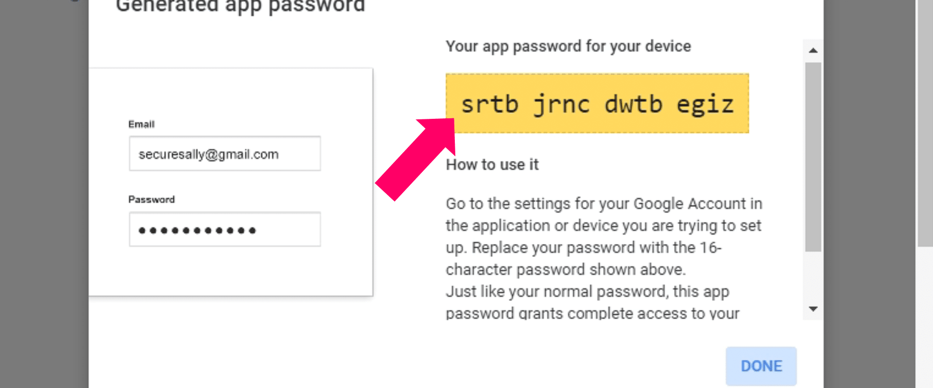 Generate New Password: Select 'App' and then 'Other', type 'Click Analytic', and click 'Generate'.