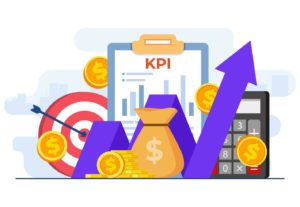 kpi belangrijke prestatie-indicatoren bedrijfstechnisch concept platte illustratie prestatie-evaluatie en -dynamiek op dashboard strategie gegevensrapport efficiënte workflow business intelligence vector, van Click Analytic een influencer marketing platform