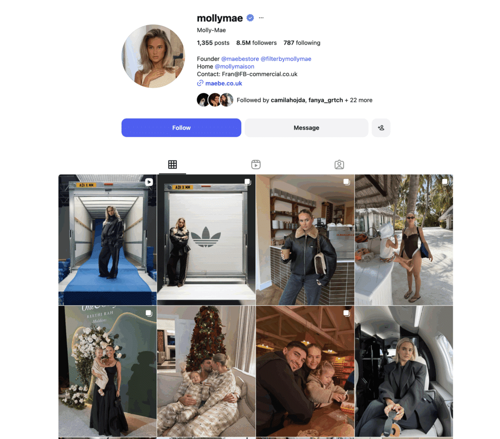 Who Is Molly Mae? How She Built A £Multi-Million Brand Empire In 2026 7 Instagram profile of Molly-Mae—want to know who is Molly Mae? See her profile photo, bio, follower count, and a grid of nine recent lifestyle and travel photos.