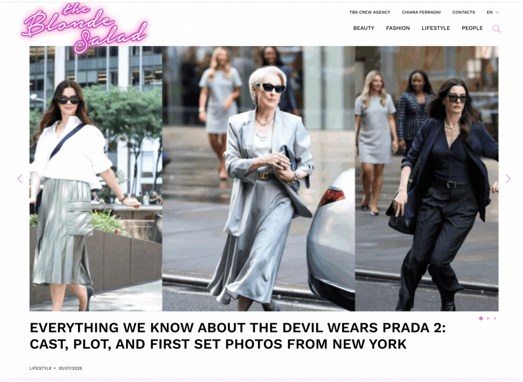 Chiara Ferragni Pandoro Gate: Cleared Of Fraud Charges, But Lost Millions 3 Three women dressed in fashionable outfits walk confidently on New York City streets, featured in a news article about "The Devil Wears Prada 2" set photos—similar to recent headlines involving Chiara Ferragni and the Pandoro Gate scandal.