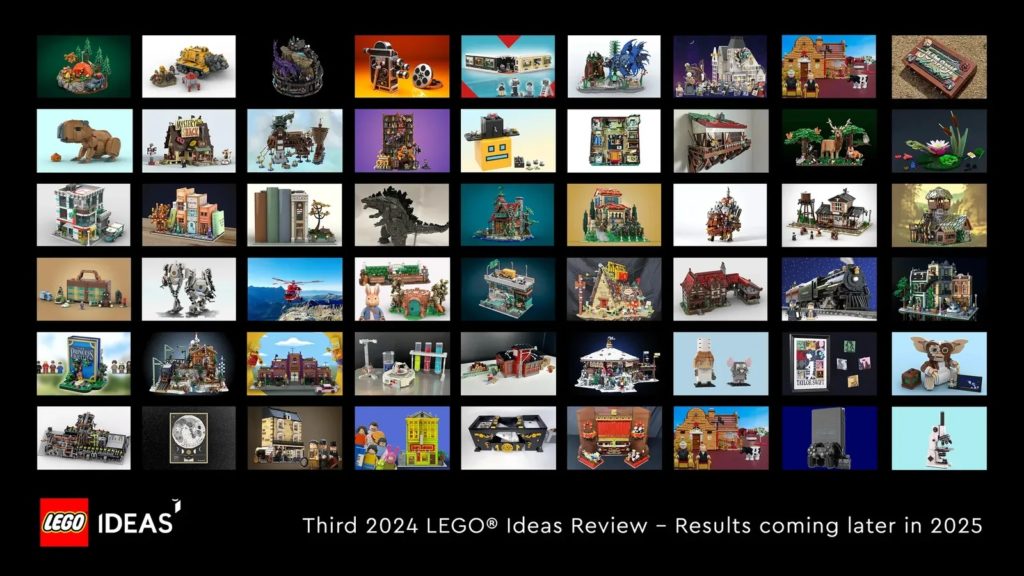 What Is Brand Advocacy? (7 Top Brand Programs Explained) 22 A grid of LEGO build images displayed as entries for the Third 2024 LEGO Ideas Review, highlighting fan creativity and brand advocacy, with text indicating results will be announced in 2025.