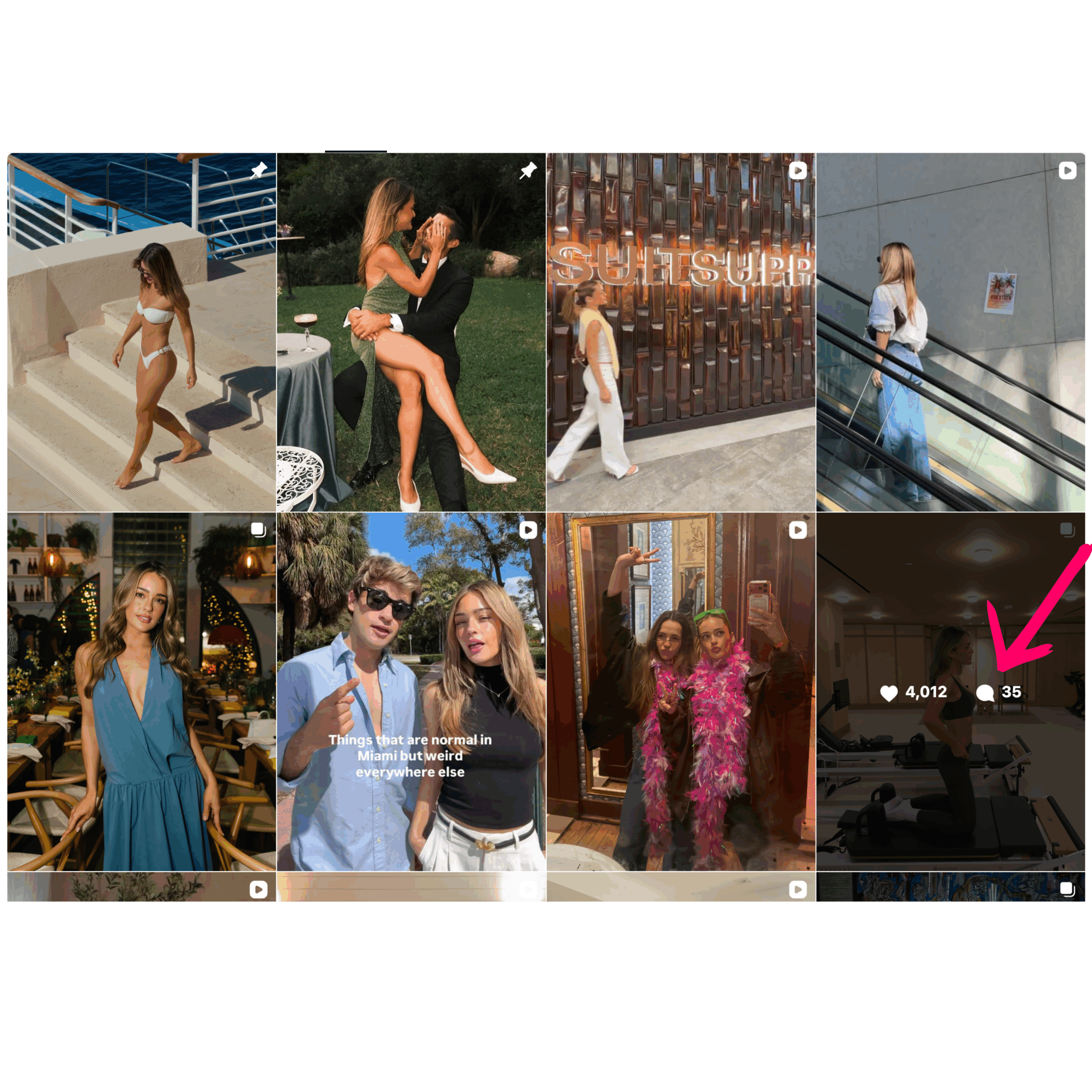 Social Media Kpis: 60+ Key Metrics On Your Campaigns (2026 Update) 8 A collage of ten photos featuring people posing, dining, shopping, and a gun shooting range scene with a pink arrow pointing at social media-like counters highlighting Social Media KPIs.