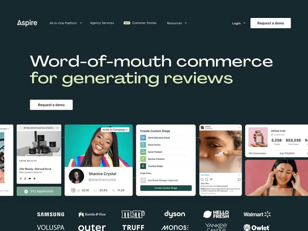Modash Alternatives: 11 Top Competitors Compared (2026 Update) 4 Aspire influencer marketing platform homepage