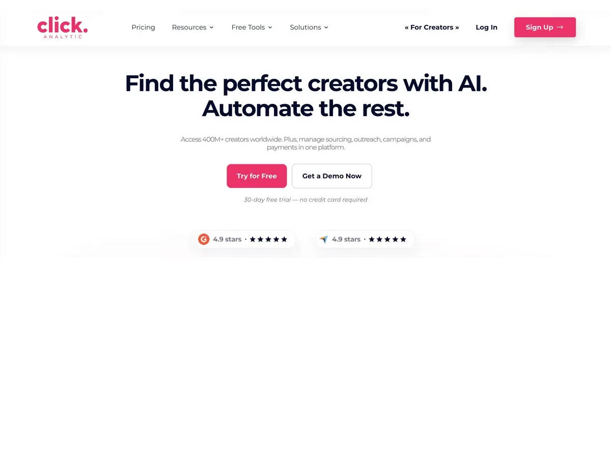 Modash Alternatives: 11 Top Competitors Compared (2026 Update) 1 ClickAnalytic influencer marketing platform homepage