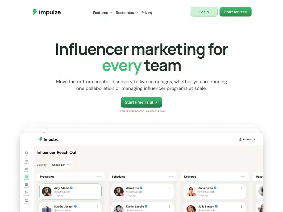 Modash Alternatives: 11 Top Competitors Compared (2026 Update) 9 Impulze.ai influencer marketing platform homepage