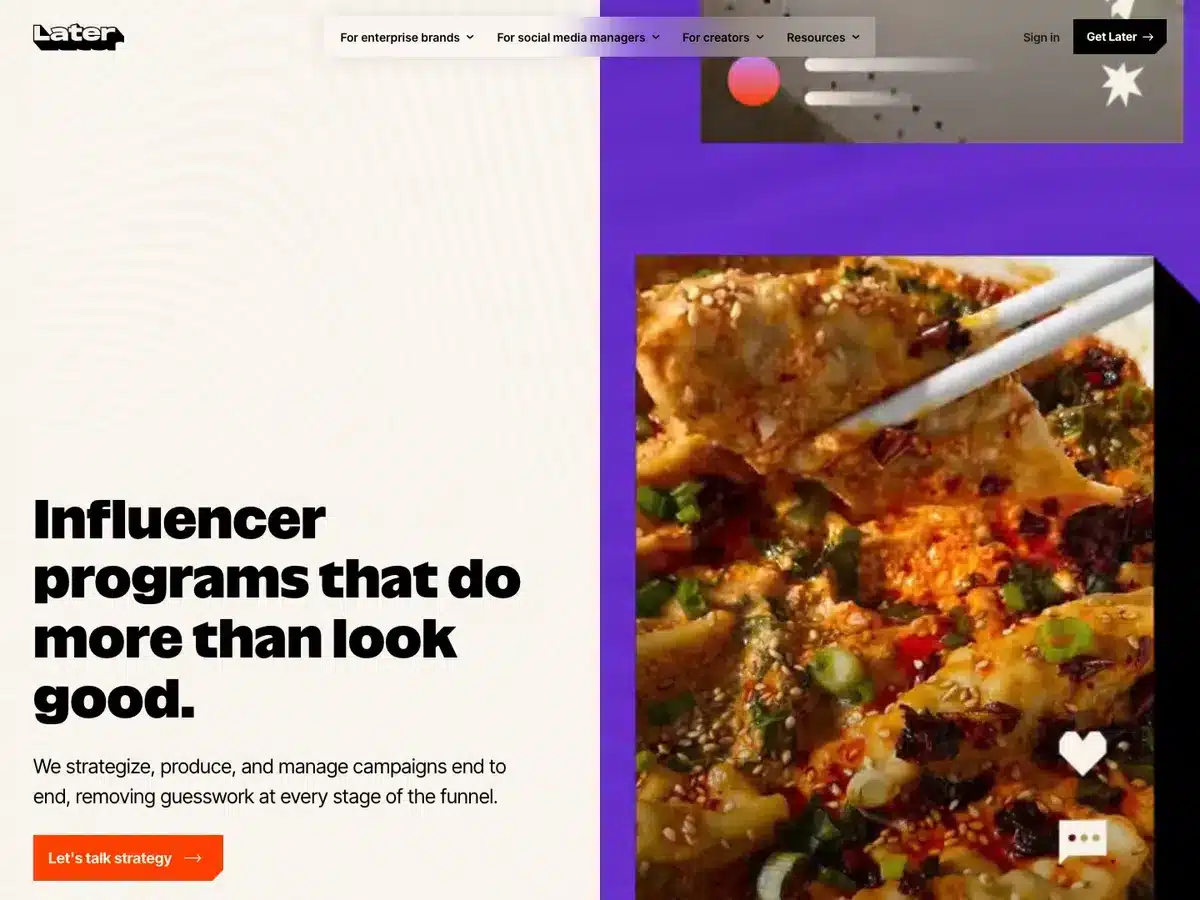 Modash Alternatives: 11 Top Competitors Compared (2026 Update) 8 Later Influence influencer marketing platform homepage